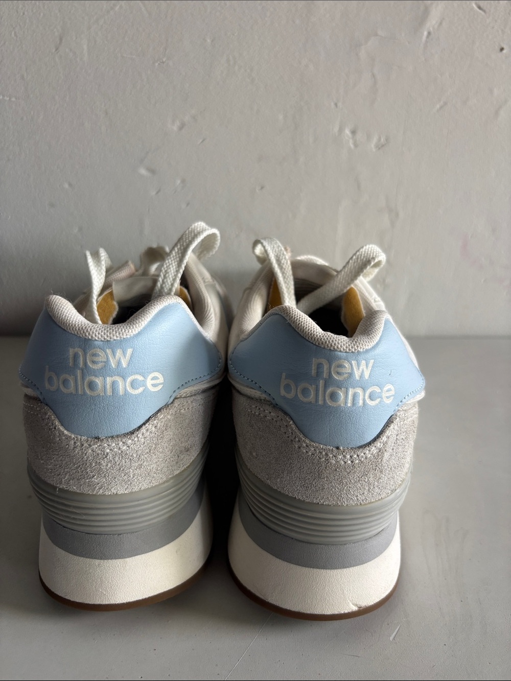 New Balance 574 Cream & Light Blue Retro-Inspired Sneakers - Picture 4 of 6